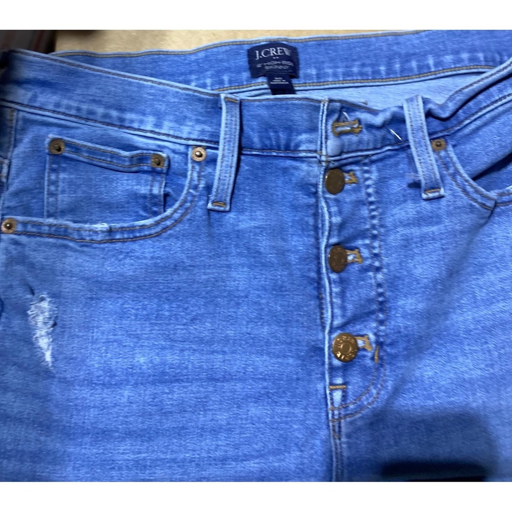 NEW! J.Crew High Rise Skinny Jeans Size 30 Button Fly Blue Stretch Denim Raw Hem
